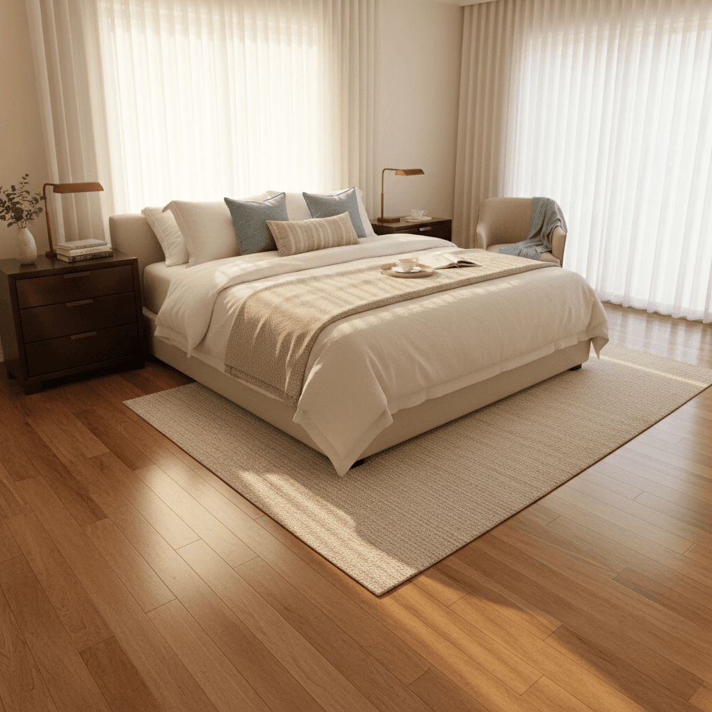 Master bedroom after professional cleaning with fresh linens and polished surfaces