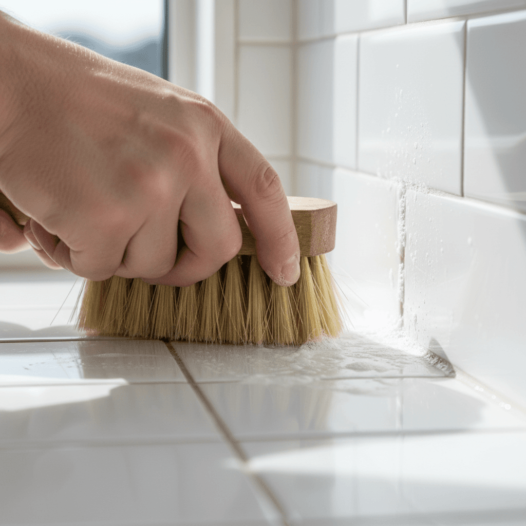 Deep cleaning detail work on tiles